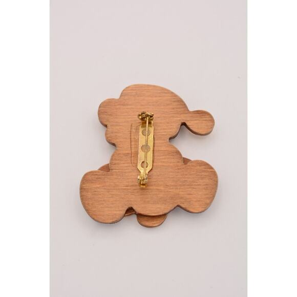 Vintage Teddy Bear Pin Brooch Painted Wooden Cutout Christmas Holiday 90s BinBA - Picture 11 of 12